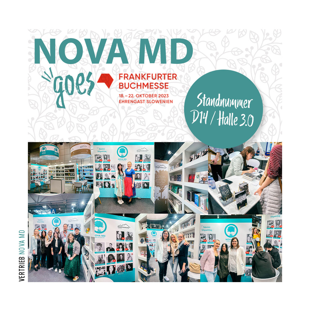 Ankündigung Nova MD bei der Buchmesse Frankfurt mit Bildern von vergangener Messe